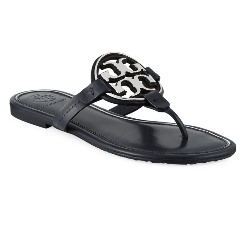 Tory Burch Miller Metal Logo Thong Sandal in Perfect Navy/Ivory/Navy HTF